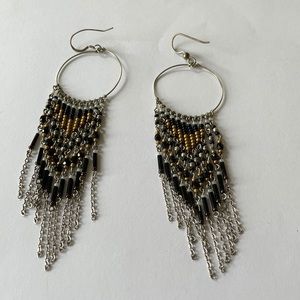 Gold brown and silver earrings